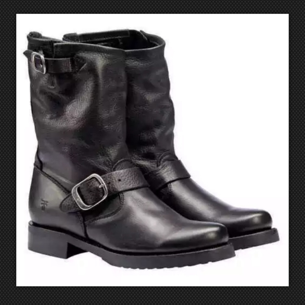 Frye 7.5M Veronica Black Leather Short Boots NEW